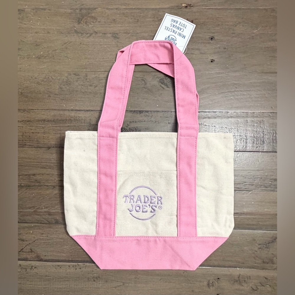 NWT Trader Joe’s Mini Pastel Canvas Tote Bag - Pink (Limited Edition)